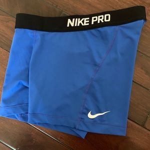blue Nike pro running spandex shorts